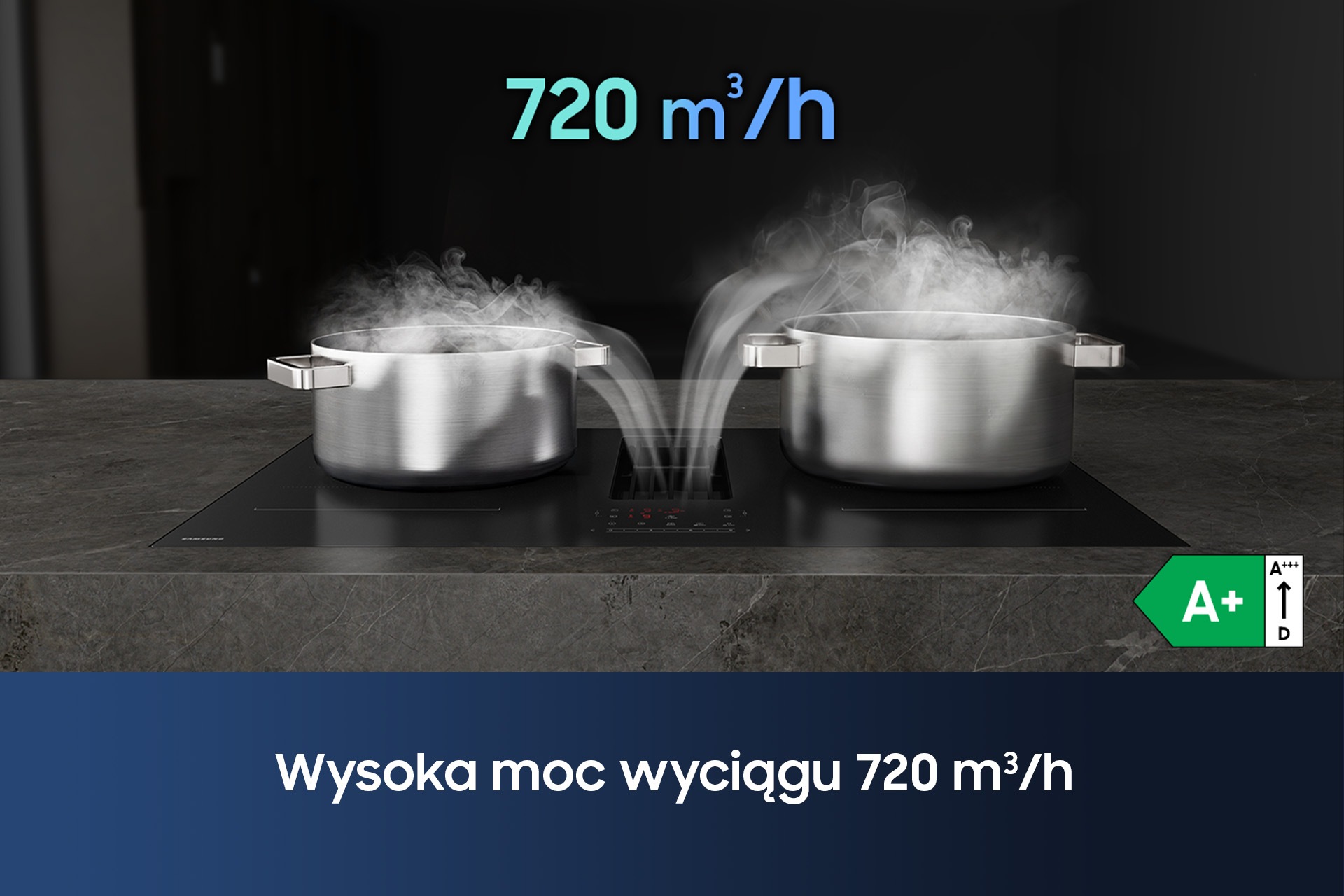CC90H84JADUR Matowa płyta indukcyjna Anti Scratch zintegrowana z wyciągiem 7.4kW 80 cm Czarny