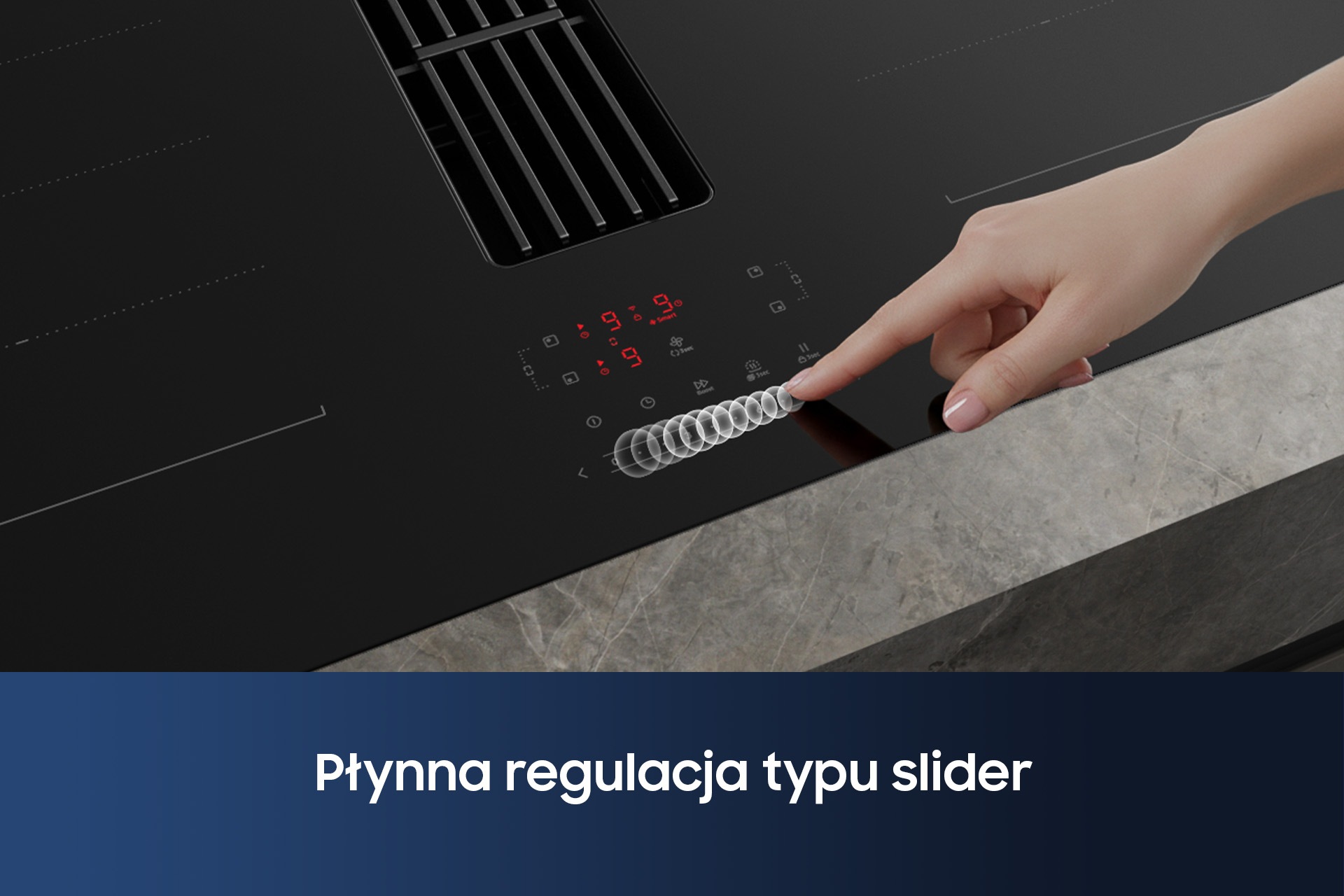 CC90H84JADUR Matowa płyta indukcyjna Anti Scratch zintegrowana z wyciągiem 7.4kW 80 cm Czarny
