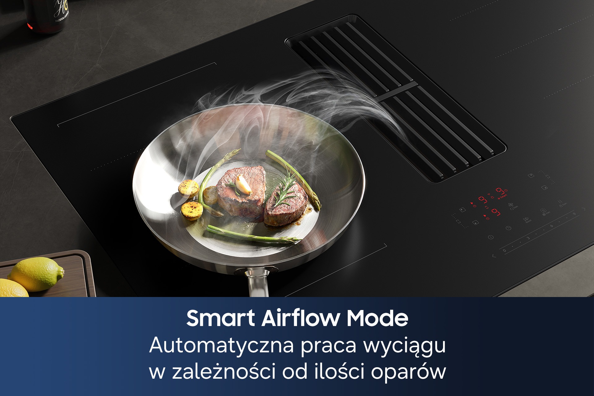 CC90H84JADUR Matowa płyta indukcyjna Anti Scratch zintegrowana z wyciągiem 7.4kW 80 cm Czarny