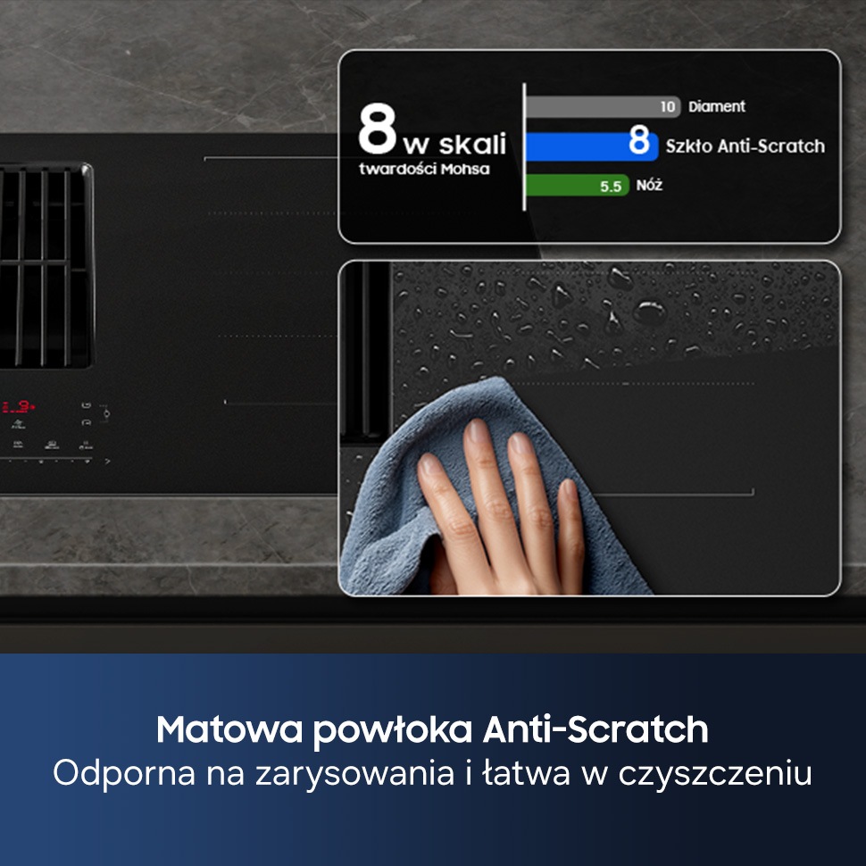 CC90H84JADUR Matowa płyta indukcyjna Anti Scratch zintegrowana z wyciągiem 7.4kW 80 cm Czarny