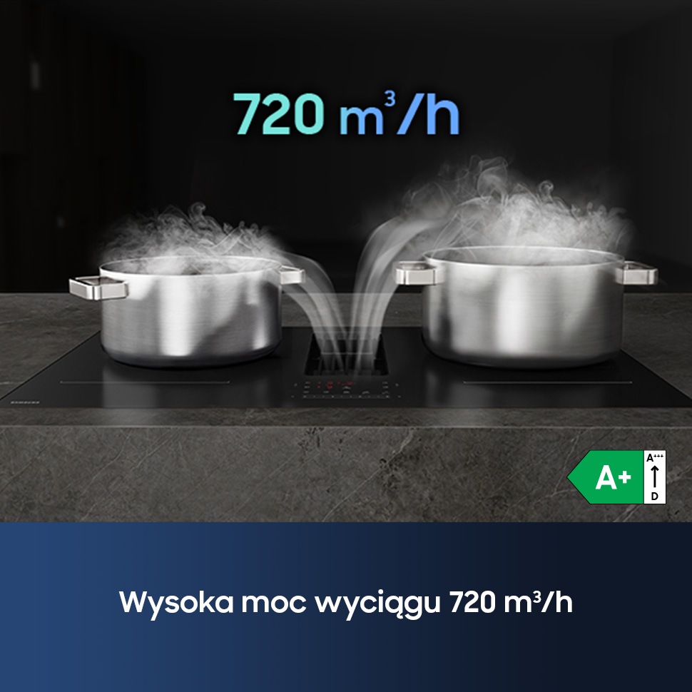 CC90H84JADUR Matowa płyta indukcyjna Anti Scratch zintegrowana z wyciągiem 7.4kW 80 cm Czarny