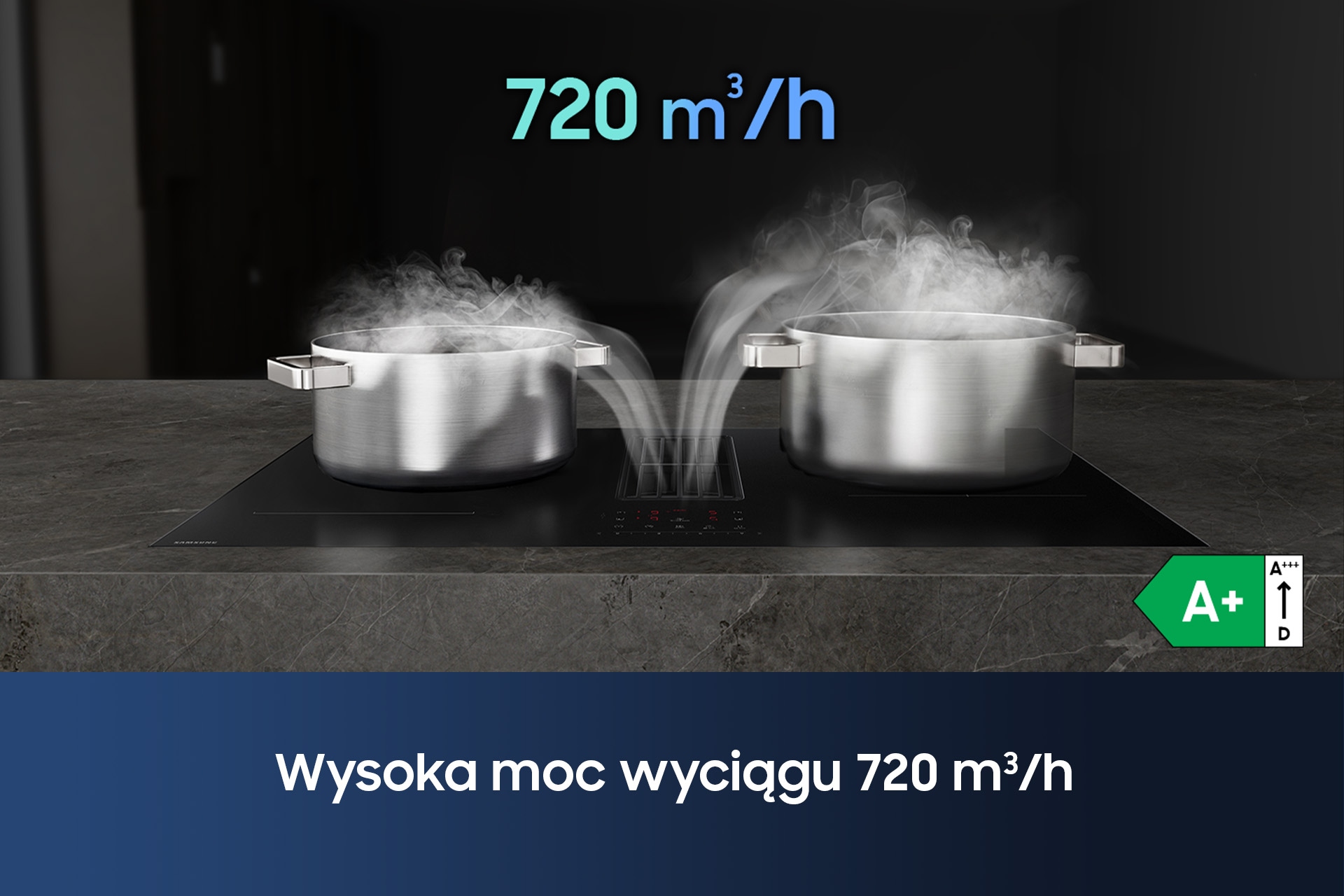 CC90H84PADUR Matowa płyta indukcyjna Anti Scratch zintegrowana z wyciągiem 7.4kW 80 cm Czarny