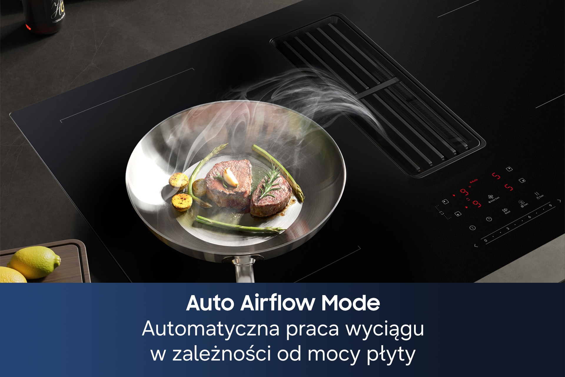 CC90H84PADUR Matowa płyta indukcyjna Anti Scratch zintegrowana z wyciągiem 7.4kW 80 cm Czarny