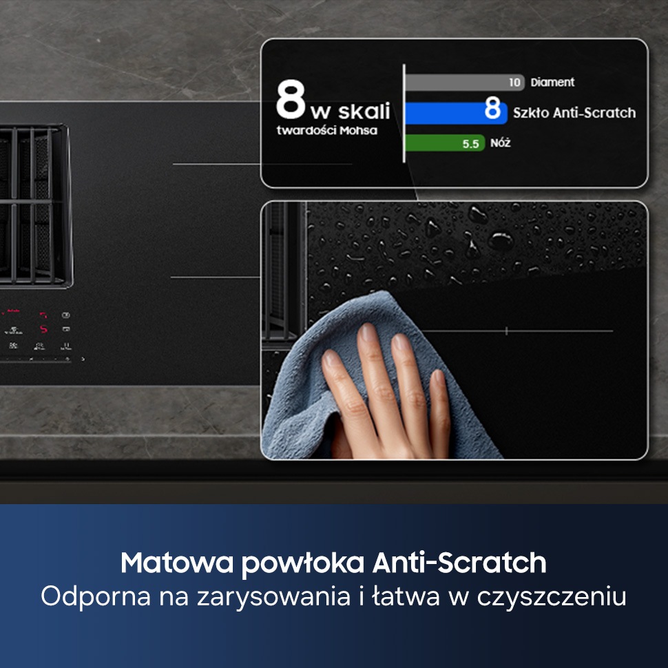 CC90H84PADUR Matowa płyta indukcyjna Anti Scratch zintegrowana z wyciągiem 7.4kW 80 cm Czarny