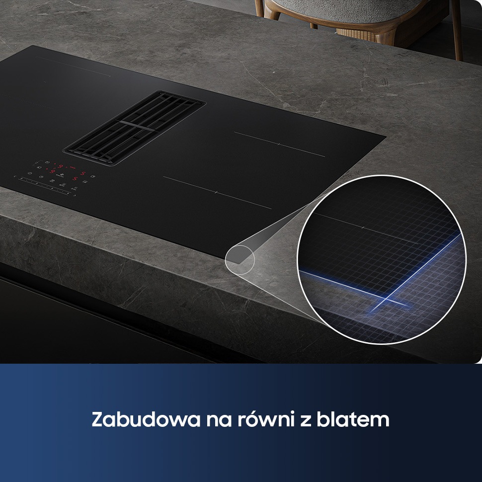 CC90H84PADUR Matowa płyta indukcyjna Anti Scratch zintegrowana z wyciągiem 7.4kW 80 cm Czarny