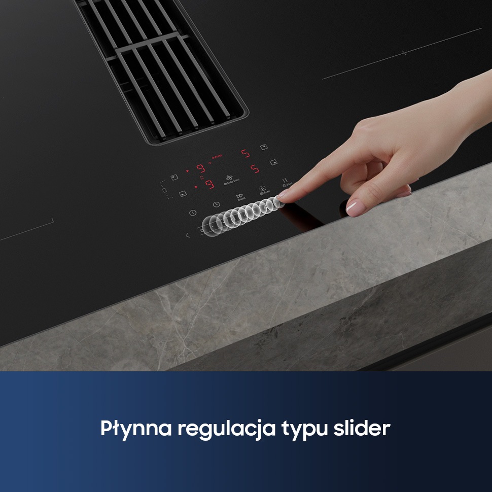 CC90H84PADUR Matowa płyta indukcyjna Anti Scratch zintegrowana z wyciągiem 7.4kW 80 cm Czarny