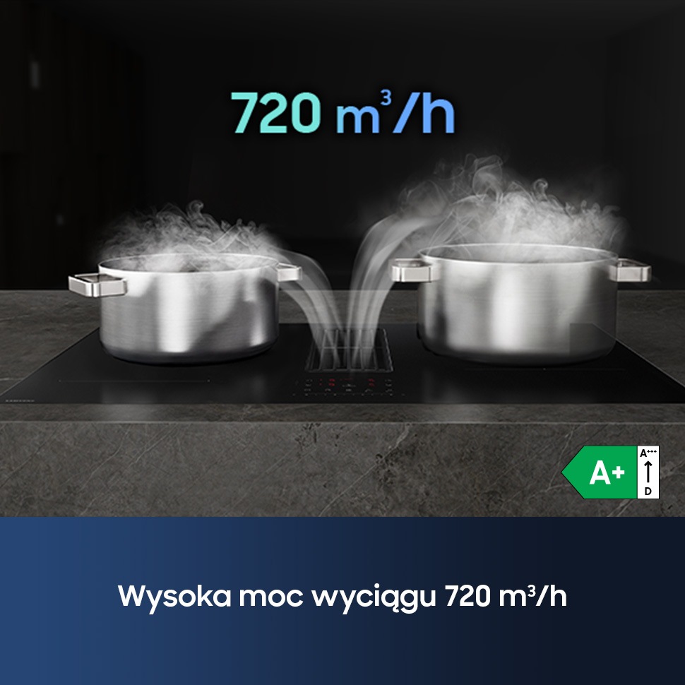 CC90H84PADUR Matowa płyta indukcyjna Anti Scratch zintegrowana z wyciągiem 7.4kW 80 cm Czarny