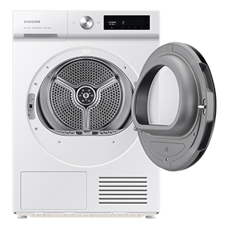 Samsung Bespoke AI™ - biała suszarka OptimalDry DV90BB5245AW 9 kg - widok na suszarkę z otwartymi drzwiami