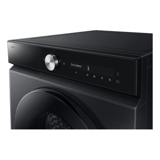 Zbliżenie na panel sterowania suszarki Bespoke AI 9kg z technologią SilentDry