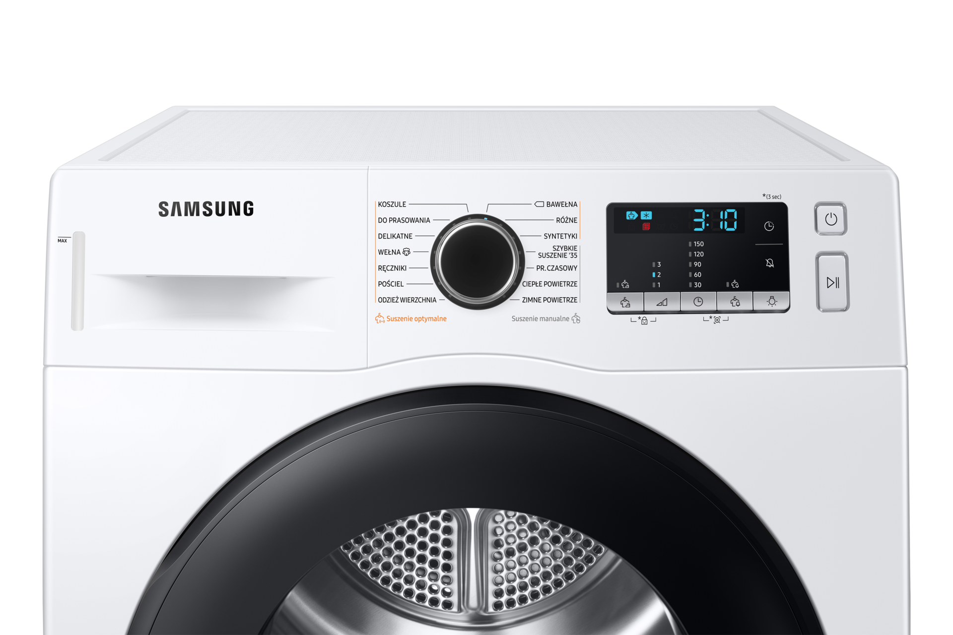 Dzięki wyważonemu designowi i intuicyjnemu menu, suszarka na pranie Samsung DV90TA020AE/EO nie powinna sprawić żadnych problemów w obsłudze.