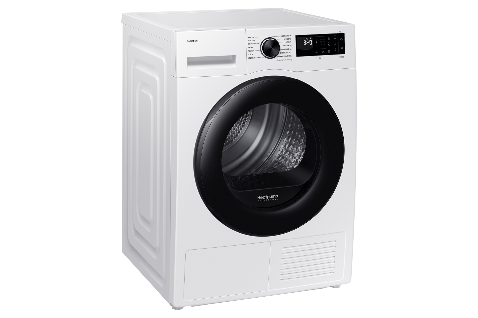 11kg DV5000D Dryer with SpaceMax™ and Hygiene Care L-Perspective White 