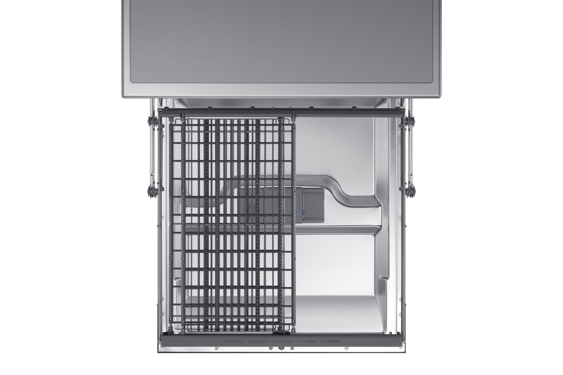 Zmywarka wolnostojąca 60 cm Samsung z częściowo złożoną szufladą na sztućce pokazaną od góry - DW60M6050FS