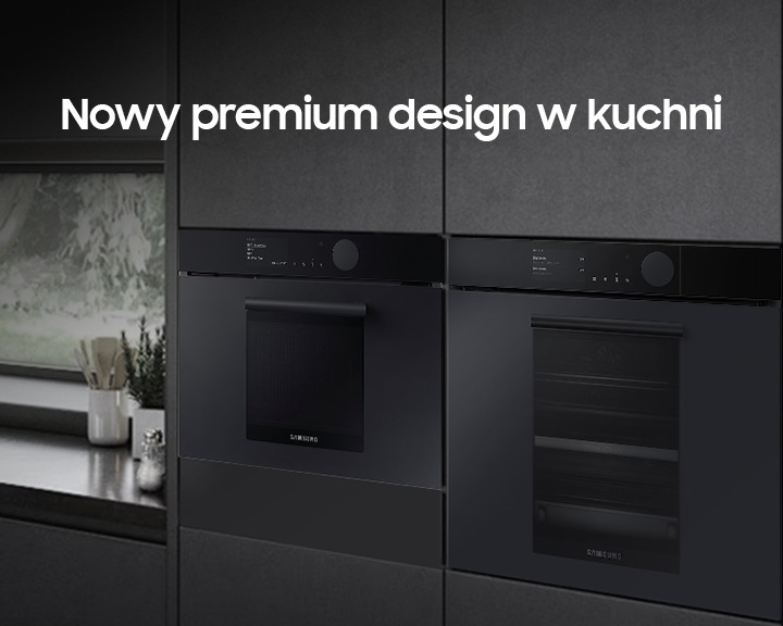 Zestaw do zabudowy Infinite Line™️ w kolorze satynowy grafit wbudowany w czarną zabudowę kuchenną