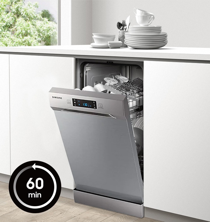 Автоматична програма в посудомийних машинах Samsung регулює параметри миття та його тривалість відповідно до ступеня забруднення посуду