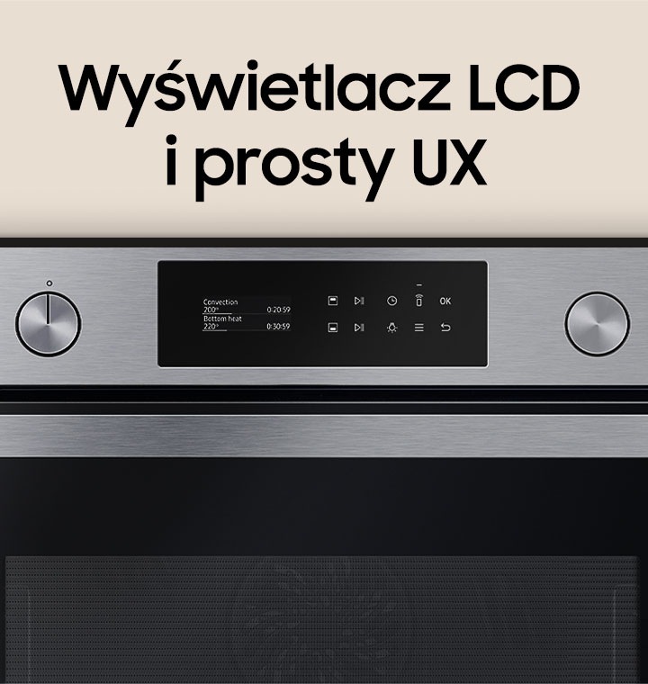 Intuicyjny i wygodny w obsłudze wyświetlacz LCD piekarnika Samsung NV75A6649RS/EO.