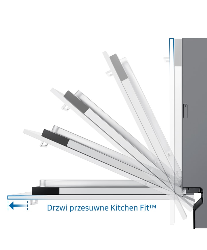 Shows how the Kitchen Fit™ Sliding Door's cover slides upwards when the door is opened, so it does not hit the plinth below.