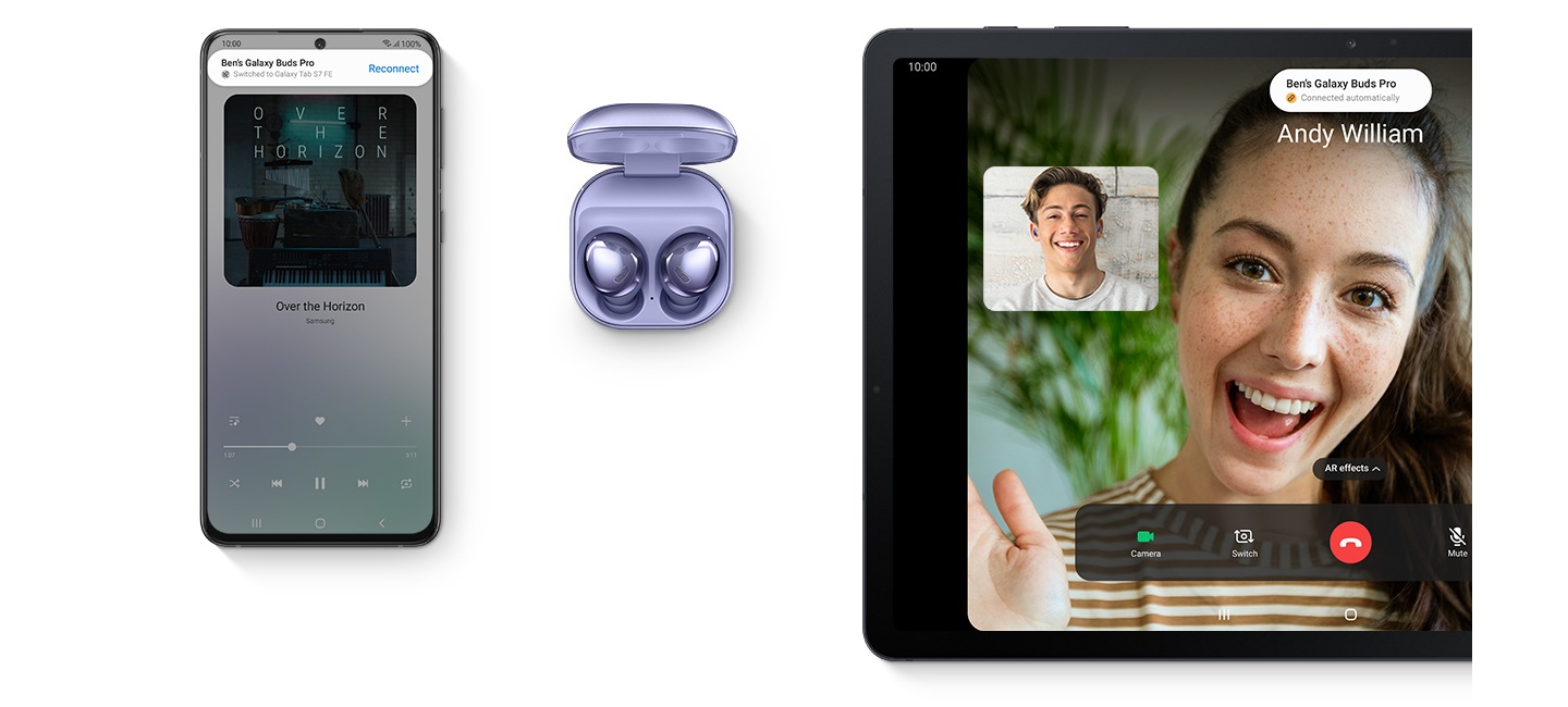 Połącz słuchawki bezprzewodowe Galaxy Buds z smartfonem i tabletem, by przełączały się automatycznie między urządzeniami. Wybierz nowy tablet Galaxy Tab S7 FE i odkryj, czym jest ekosystem Galaxy.