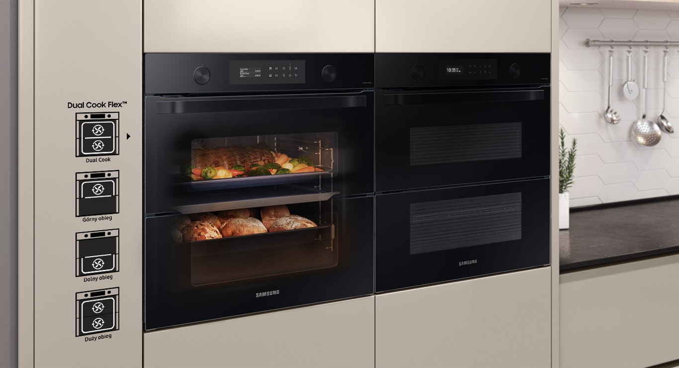 Piekarnik Samsung NV75A6649RK/EO i funkcja Dual Cook Flex pozwolą Ci na łatwe przyrzadzenie wielu pysznych potraw.