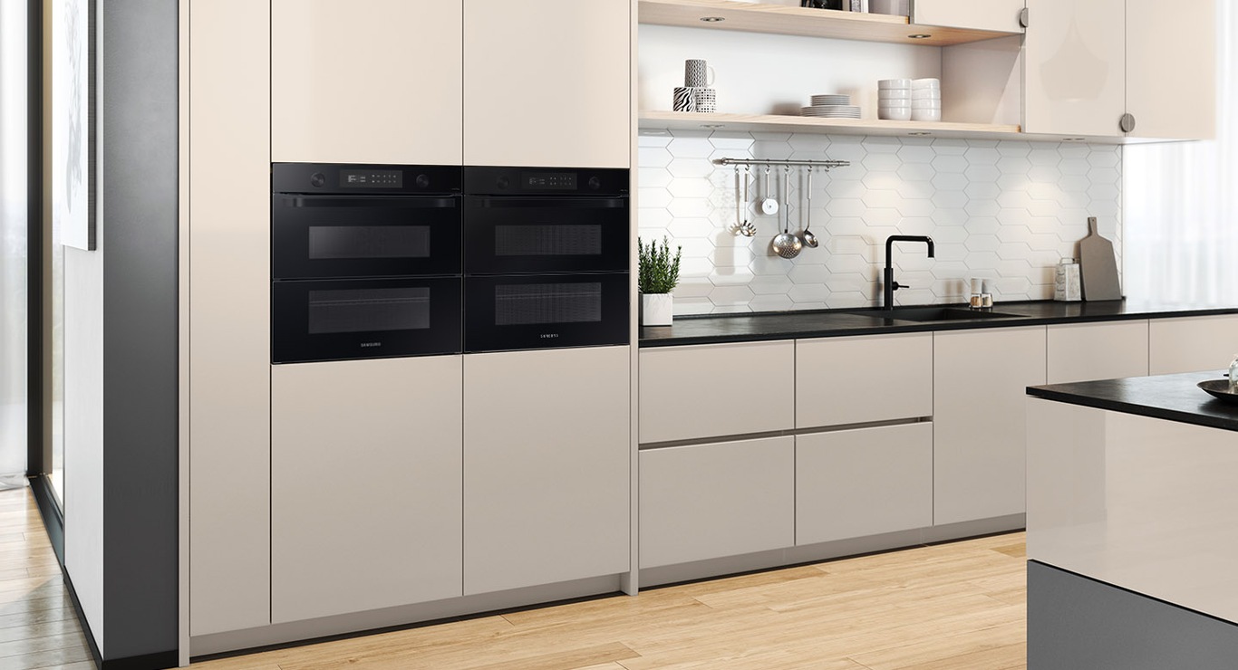 Piekarnik Samsung Dual Cook Flex NV75A6649RK/EO idealnie dopasowuje się do wnętrza.