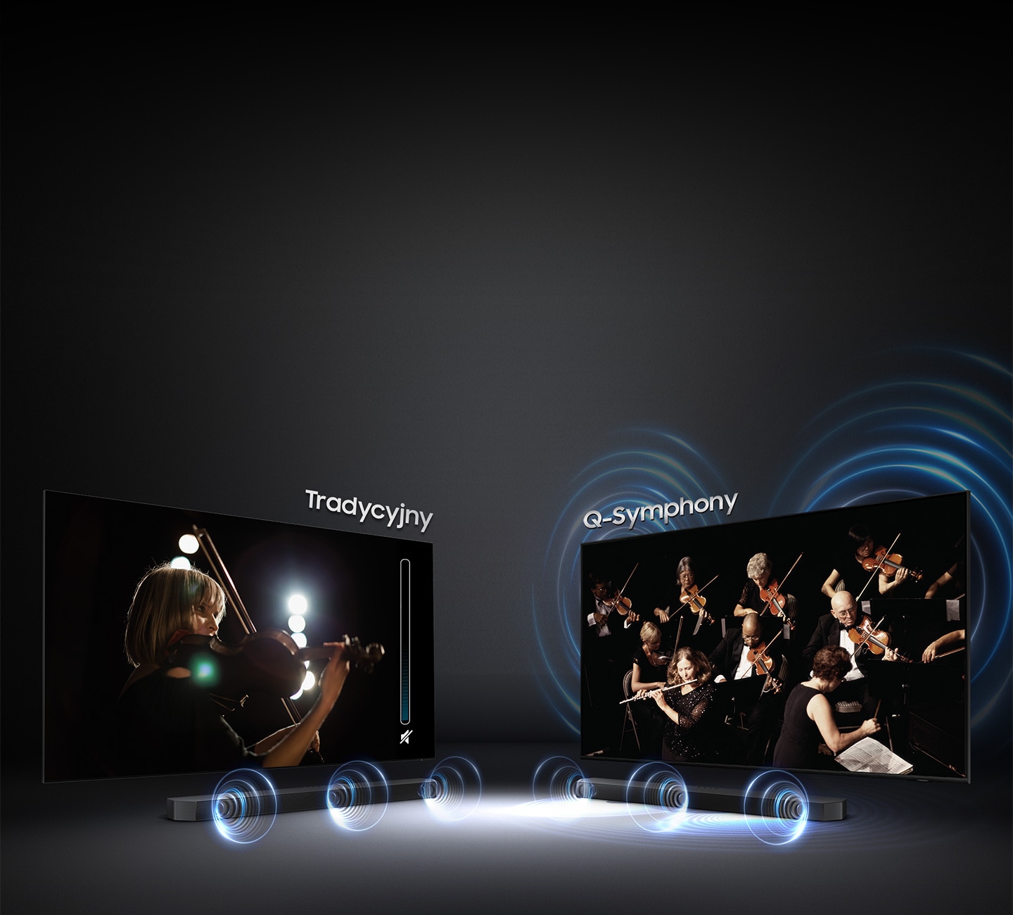 Dzięki funkcji Q-Symphony soundbar Samsung HW-Q700B/EN działa w doskonałej harmonii z telewizorem.