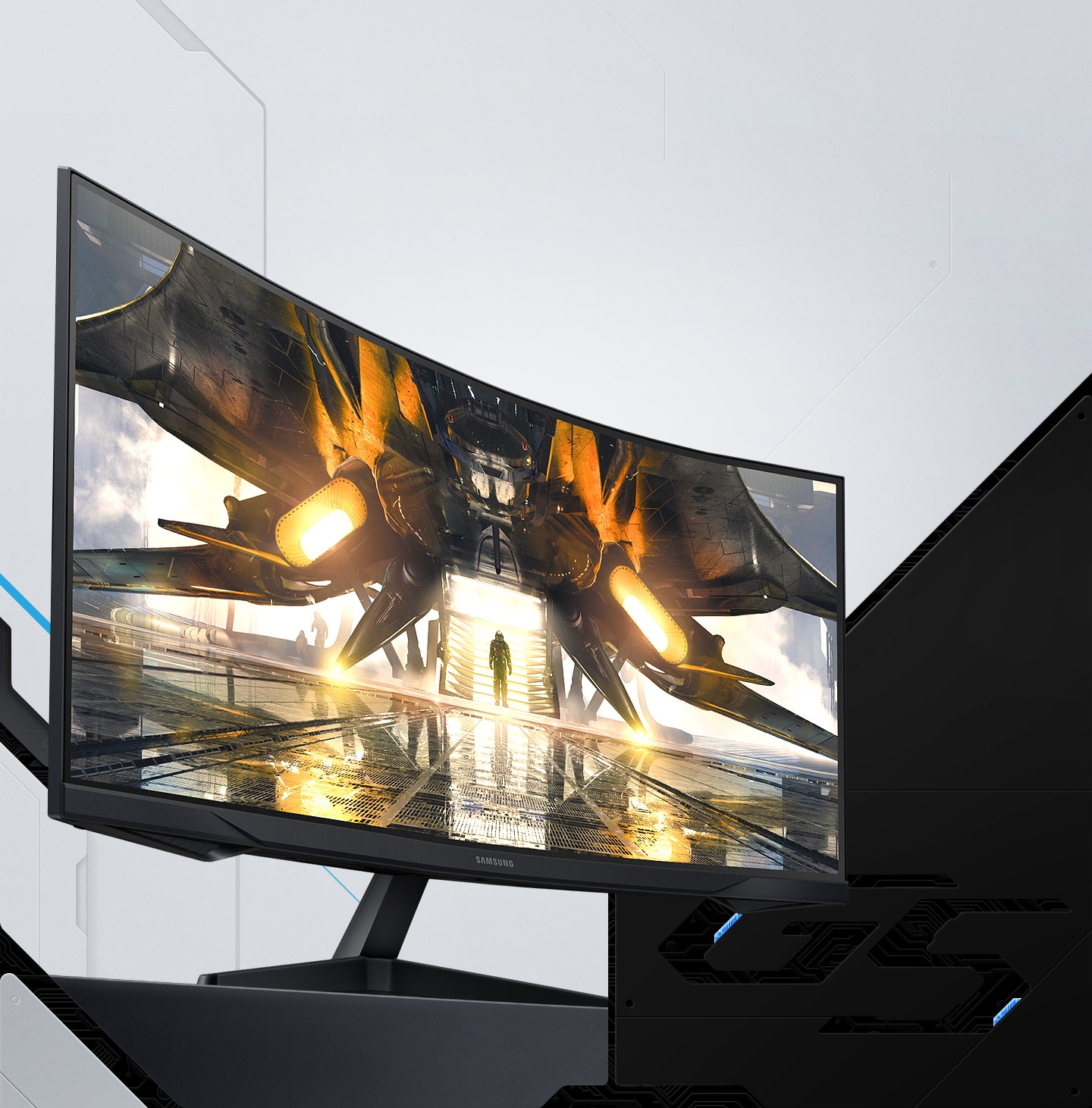 Main visual shot showing the Odyssey G5 curved screen