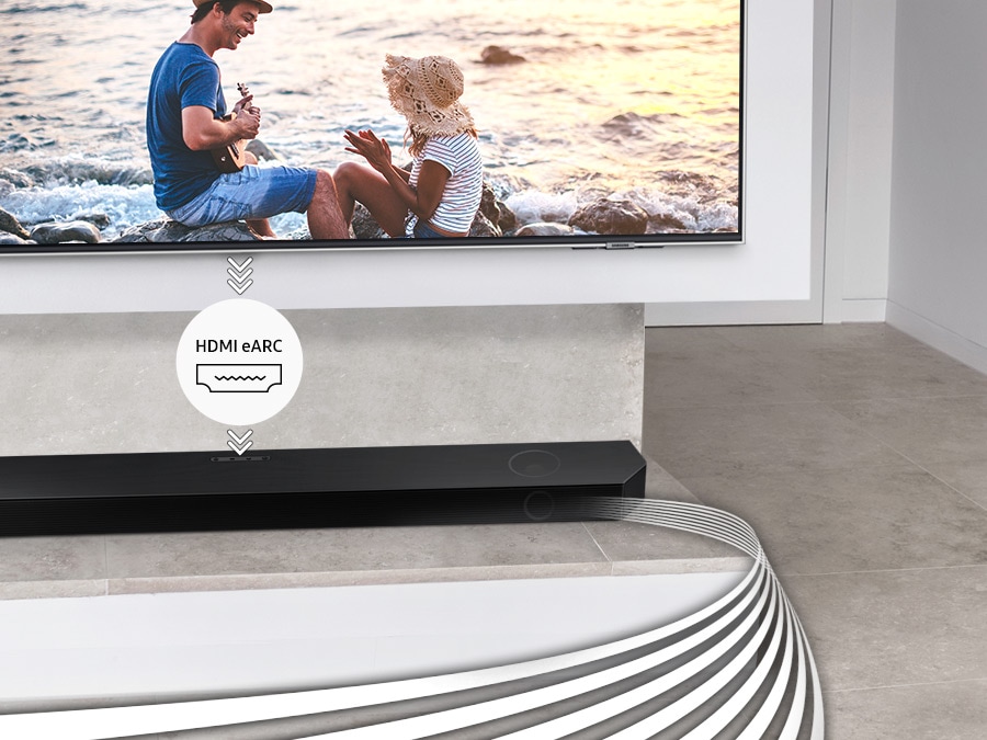 Soundbar Wi-Fi Samsung HW-Q700B/EN zapewnia wysoką jakość dźwięku w połączeniu z wybranym urządzeniem.