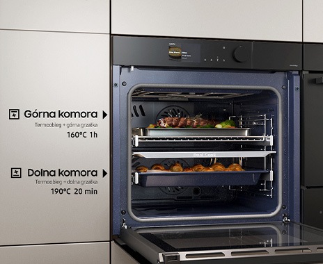 Piekarnik parowy Samsung Steam Cook NV7B6685AAN/U2 z możliwością przygotowania kilku poraw jednocześnie dzięki funkcji Dual Cook