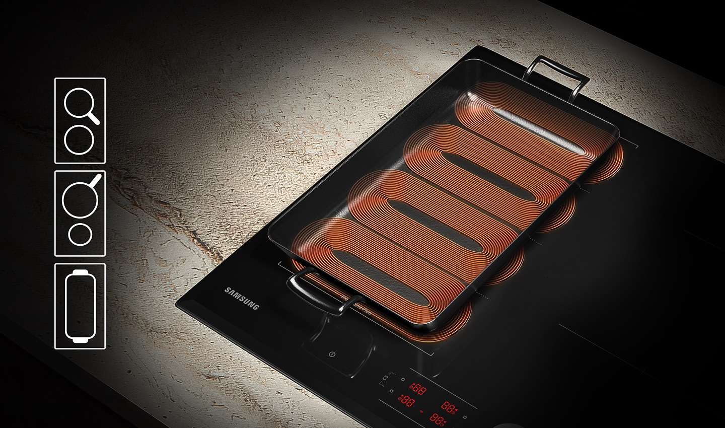 Płyta indukcyjna SlimFit NZ64B6058GK/U2 z widoczną strefą łączona Flex Zone Plus czyli szerokim obszarem do gotowania 