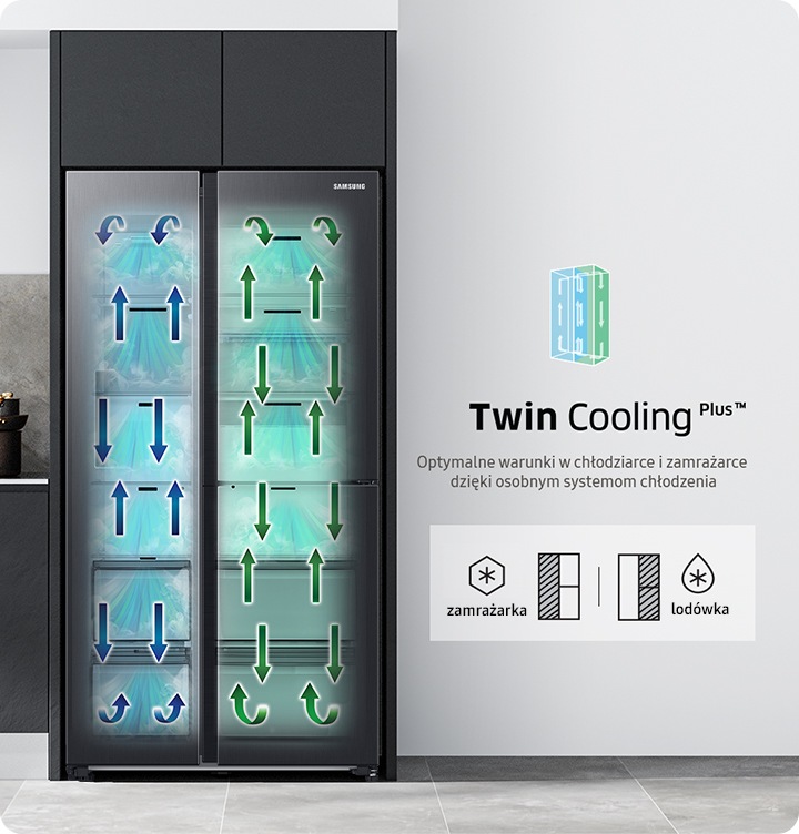 Twin Cooling Plus-functie voor onafhankelijke koeling van de secties van de Side by Side koelkast RH68B8831B1/EF