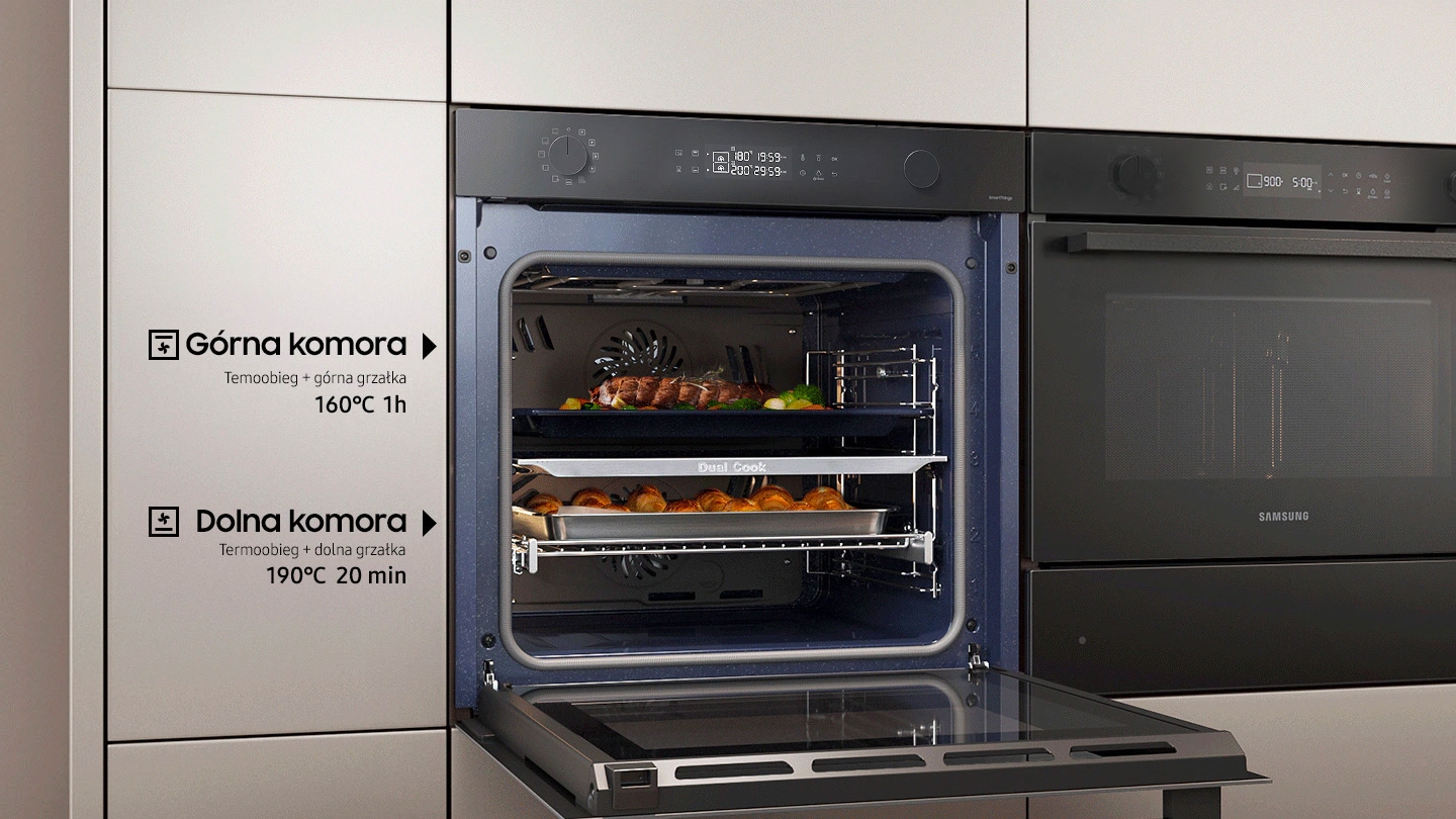 Piekarnik NV7B44251AK/U2 z dzielonymi drzwiami z technologią Dual Cook