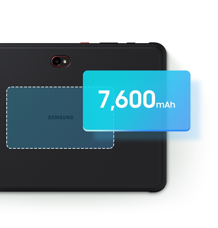 Back of the Galaxy Tab Active4 Pro highlighting the 7,600mAh detachable battery