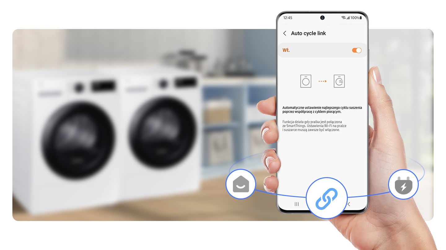 Белая сушилка для белья, вид спереди OptimalDry DV80CGC2B0AE со встроенным модулем Wi-Fi