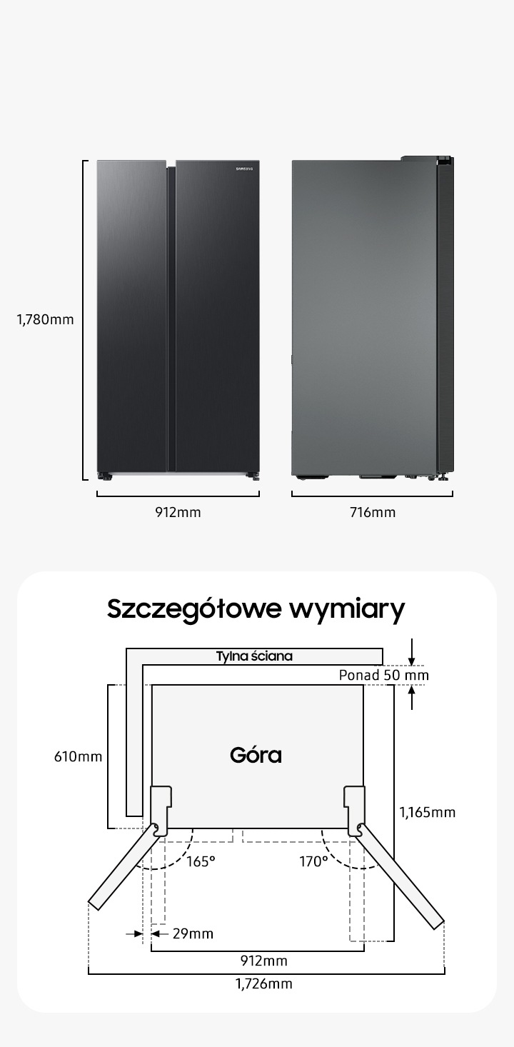 RS66DG815CB1 Lodówka AI Side by Side WiFi 627 l 1,78 m Black