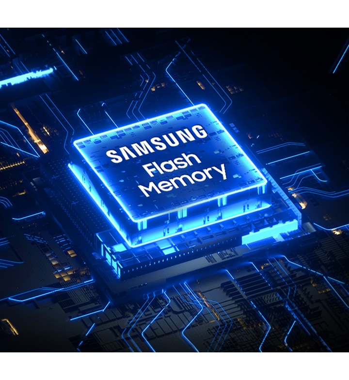 Grafika pokazujaca dysk 1TB SSD NVMe 990 EVO PLUS z technologią NAND flash zastosowaną w dyskach SSD.