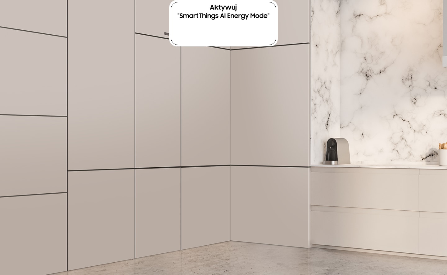 BRB80F30BDS0EO beépített hűtőszekrény a konyhába, kikapcsolt állapotban lévő „SmartThings AI energiatakarékos mód” aktiválása gombbal.