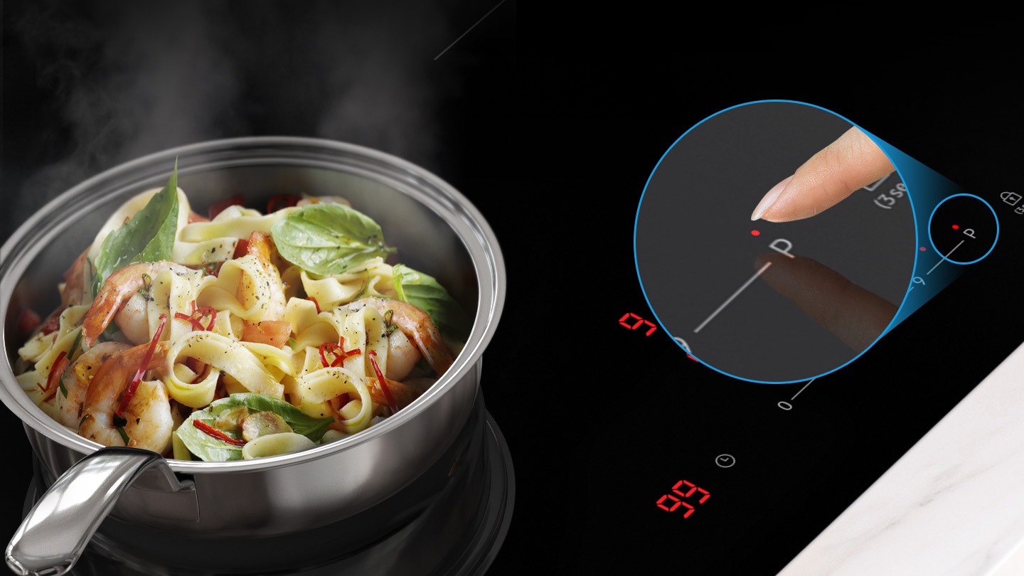 Za sprawą funkcji Power Boost w płycie indukcyjnej na 4 palniki Samsung NZ64M3NM1BB/UR szybciej przygotujesz ulubione potrawy.