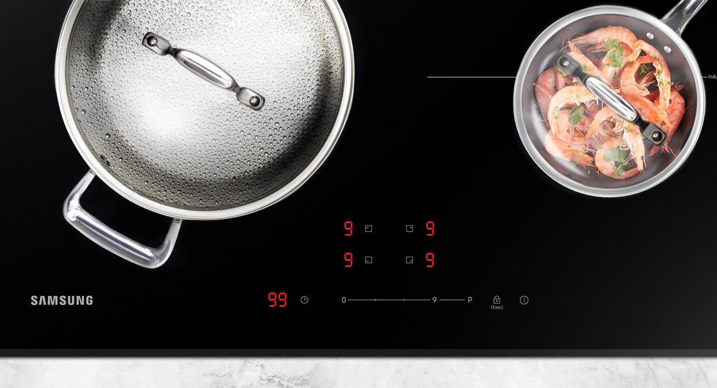 Płytę indukcyjną czteropalnikową Samsung NZ64M3NM1BB/UR wyposażono we wskaźnik ciepła resztkowego.