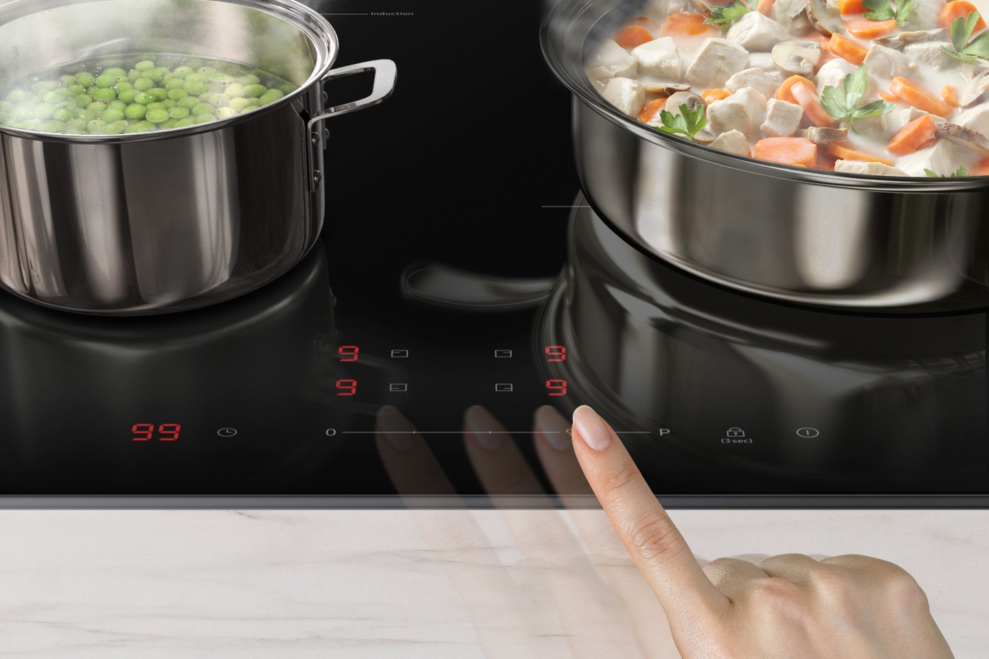 Płyta indukcyjna 7.2 kW Samsung NZ64M3NM1BB/UR pozwala na intuicyjne sterowanie dotykowe.