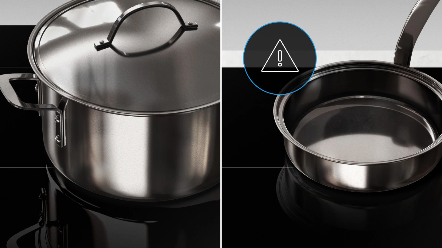 W płycie indukcyjnej Samsung NZ64M3NM1BB/UR znalazła się funkcja automatycznego wykrywania garnków.