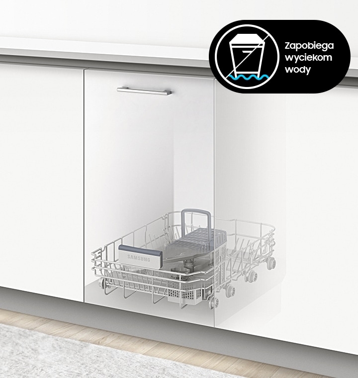 A fehér Samsung DW50R4071BB/EO mosogatógép további védelemmel rendelkezik az elárasztás ellen.