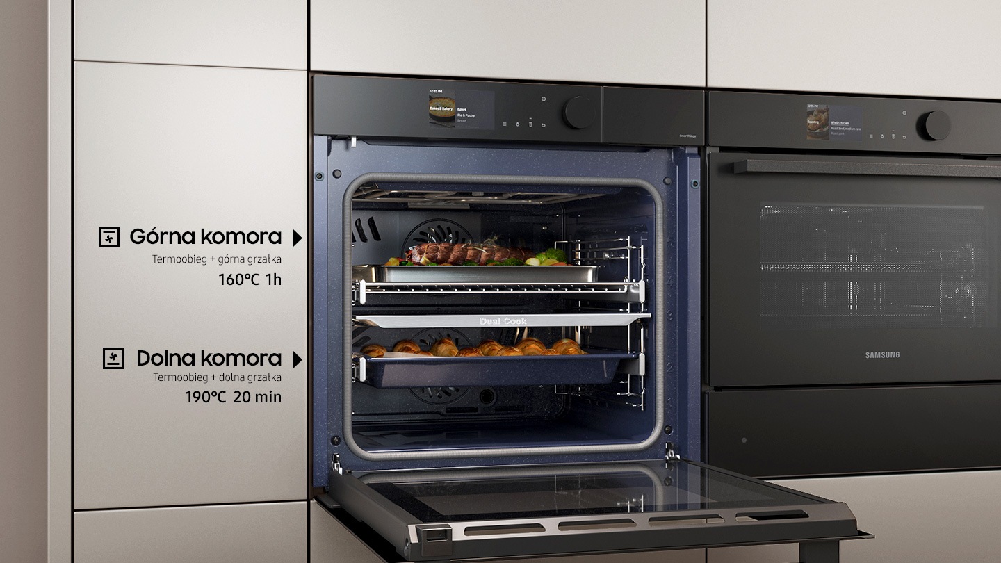 Piekarnik parowy Samsung Steam Cook NV7B6685AAN/U2 z separatorem Dual Cook, dzięki któremu można podzielić przestrzeń na dwie komory