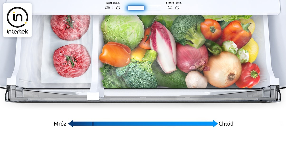 Grand+ RB38C705CB1/EF Samsung alsó fagyasztós hűtőszekrény Optimal Fresh+ nullakamrával, amely kétféle felhasználást tesz lehetővé - két zóna