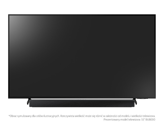 Widok zestawu HW-B450 (2022) z telewizorem Samsung