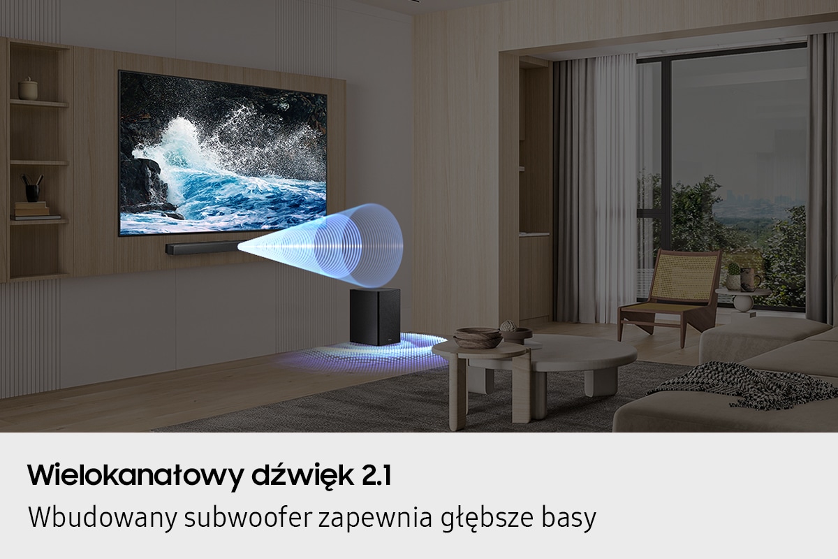 Wielokanałowy dźwięk 2.1 - wbudowany subwoofer zapewnia głębsze basy