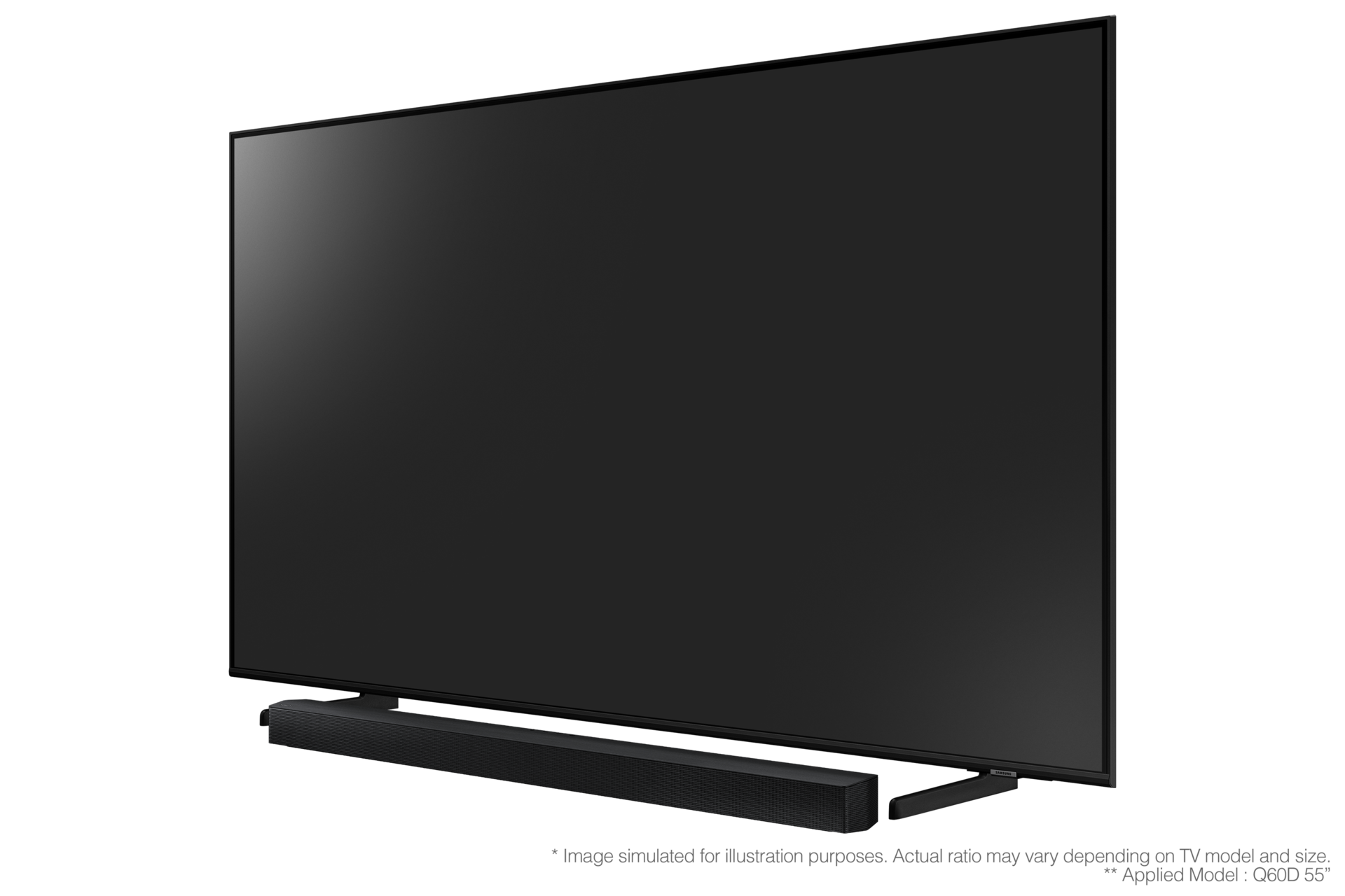 Rzut z boku na soundbar B-seria HW-B650D 3.1 z telewizorem Samsung.