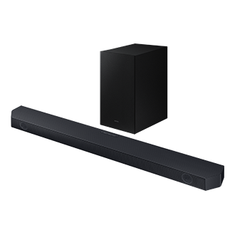 Soundbar Q-seria HW-Q60C/EN - rzut z boku na zestaw z subwooferem