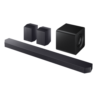 Soundbar Q-seria HW-Q800F 5.1.2 z subwooferem w kolorze czarnym, widok z boku