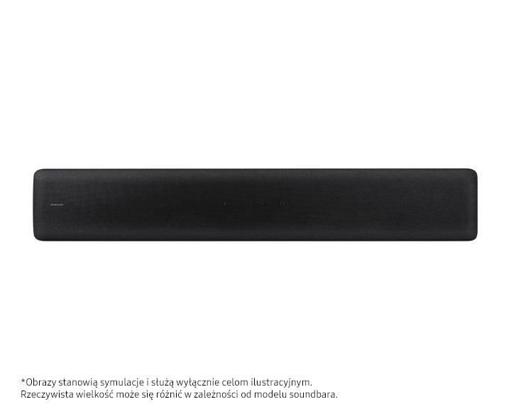 Rzut z góry na czarny soundbar Samsung model HW-S60A.