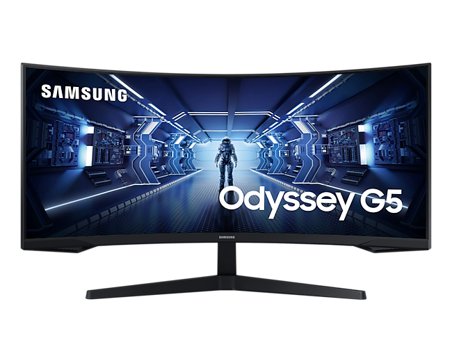 Monitor dla gracza Odyssey G55T 34 cali (LC34G55TWWPXEN) - widok z przodu z logo Samsung