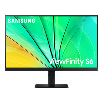 Monitor Viewfinity S6 27 cali QHD LS27D600EAUXEN - widok przodem z napisem Samsung ViewFinity S6
